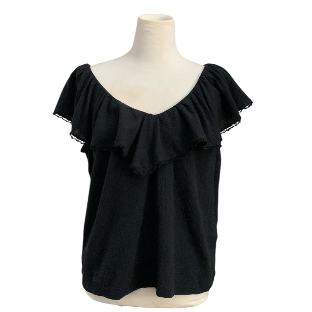 Loft ruffled sleeveless top black